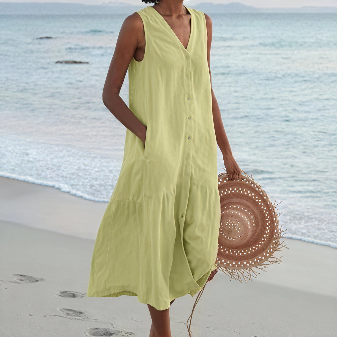 Sleeveless Shirt Dress Fluid V-Neck - Elena Harper