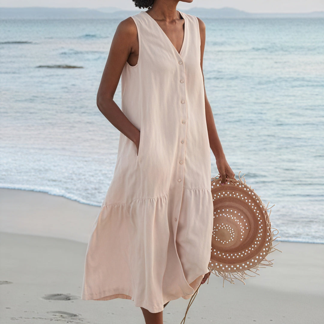 Sleeveless Shirt Dress Fluid V-Neck - Elena Harper