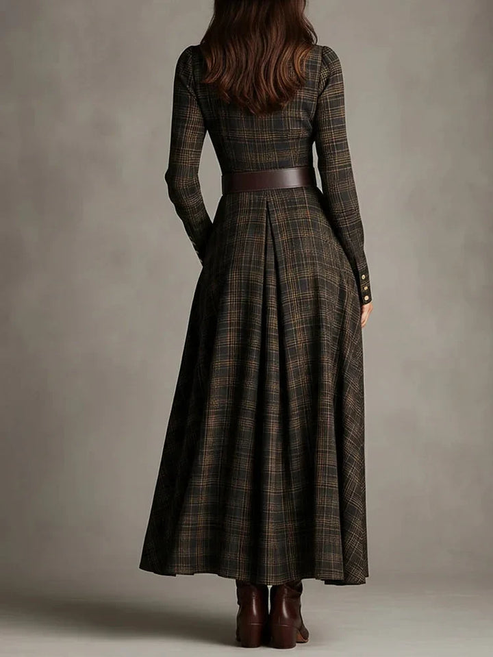 Brown and black striped long shirt dress with lapels - Elena Harper