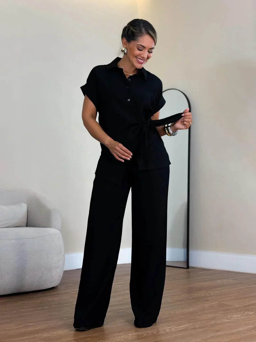 Lorie Elegant Two-Piece Set with Front Tie, view 3 - Elena Harper