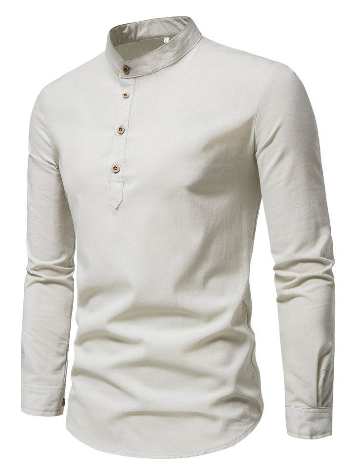 ELENA HARPER™  |  MEN'S HIGH COLLAR SHIRT WITH HALF BUTTON PLACKET