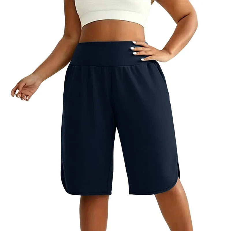 High-waisted loose women's shorts knee length