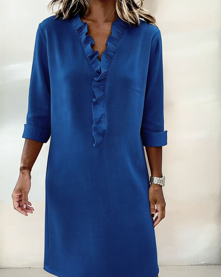 Ruffled Dress with V-Neck - Elena Harper