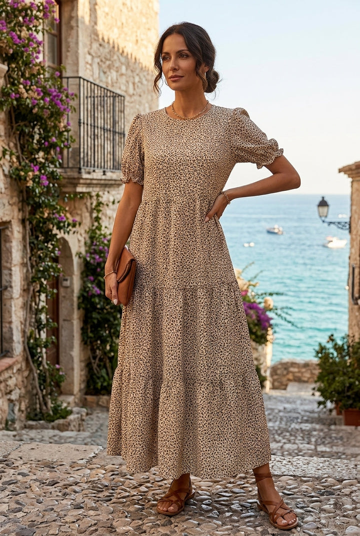 Long Dress for Women Round Neck with Elegant Ruffled Details - Elena Harper