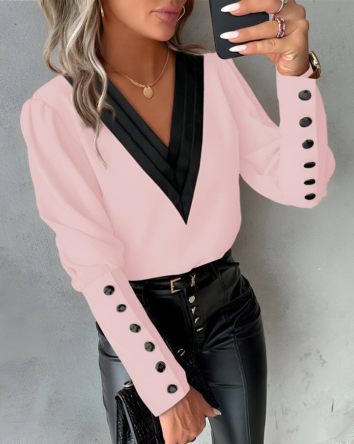 Caris - Blouse with V-neck and Colour Block