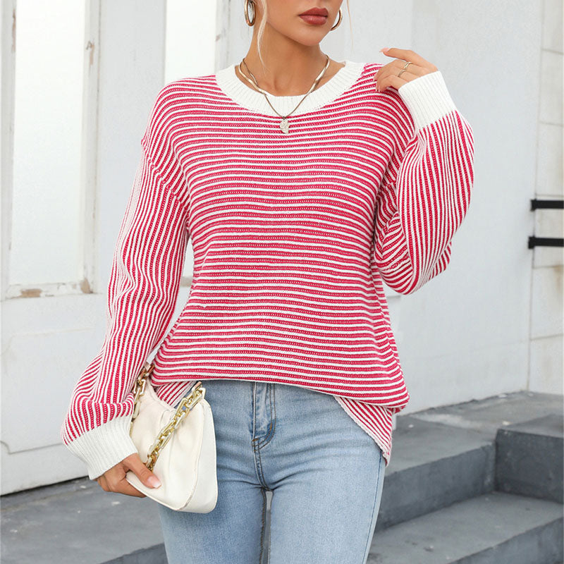 Casual Striped Knit Pullover