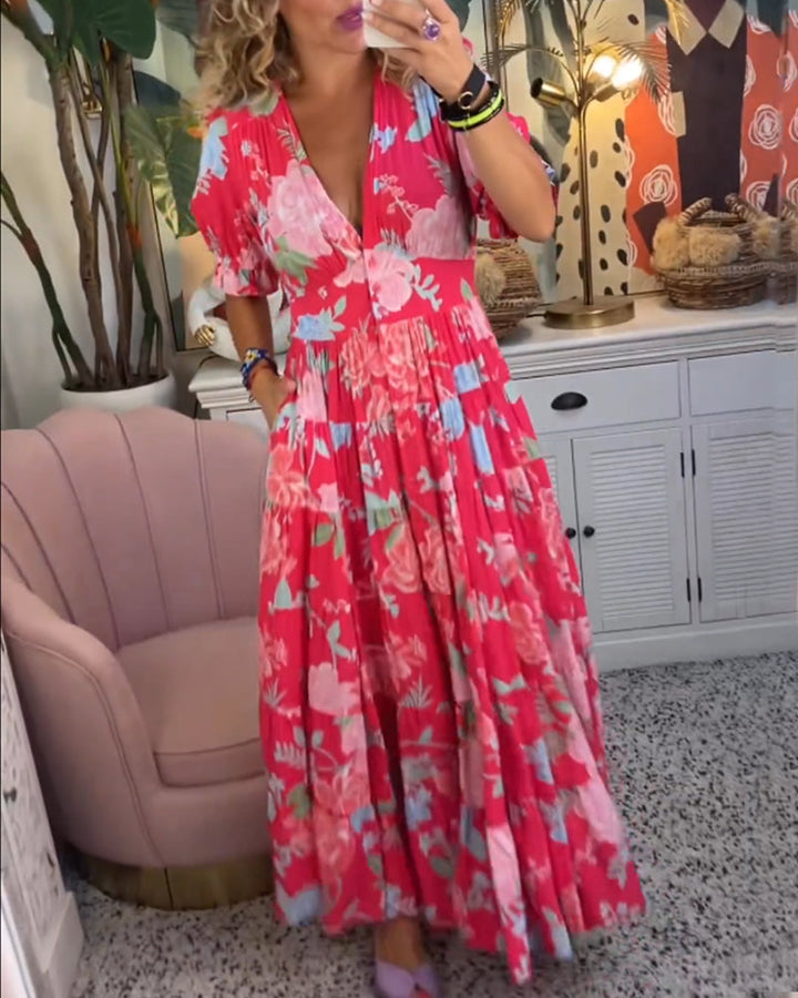 Catrisa ~ V-Neck Floral Pocket Dress - Elena Harper