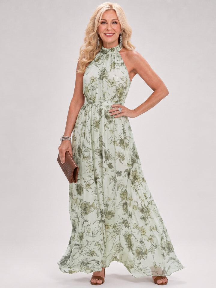 Guinevere Floral Print Flowing Skirt Midi Dress, view 2 - Elena Harper