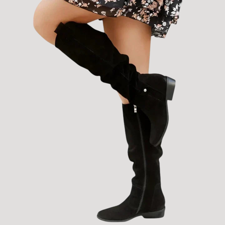Women’s Knee-High Flat Boots with Buckle Detail