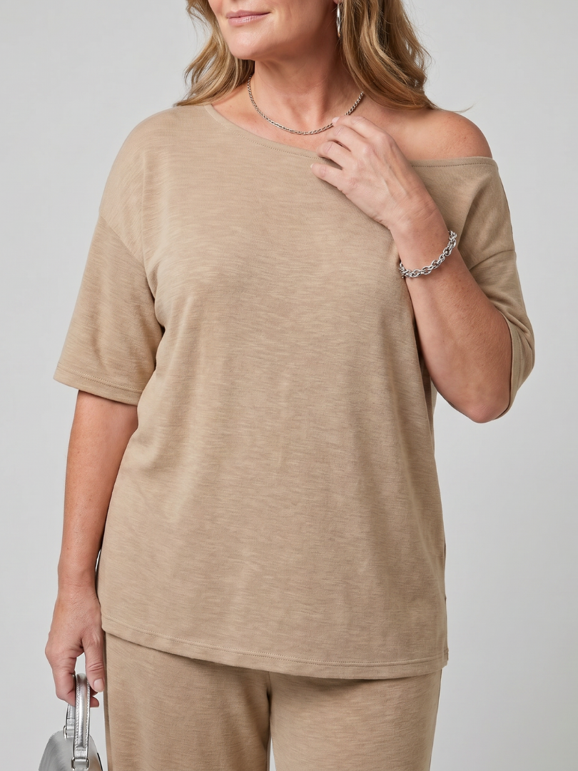 Elarim Short Sleeve Off Shoulder Top And Wide Leg Pants Set - Elena Harper