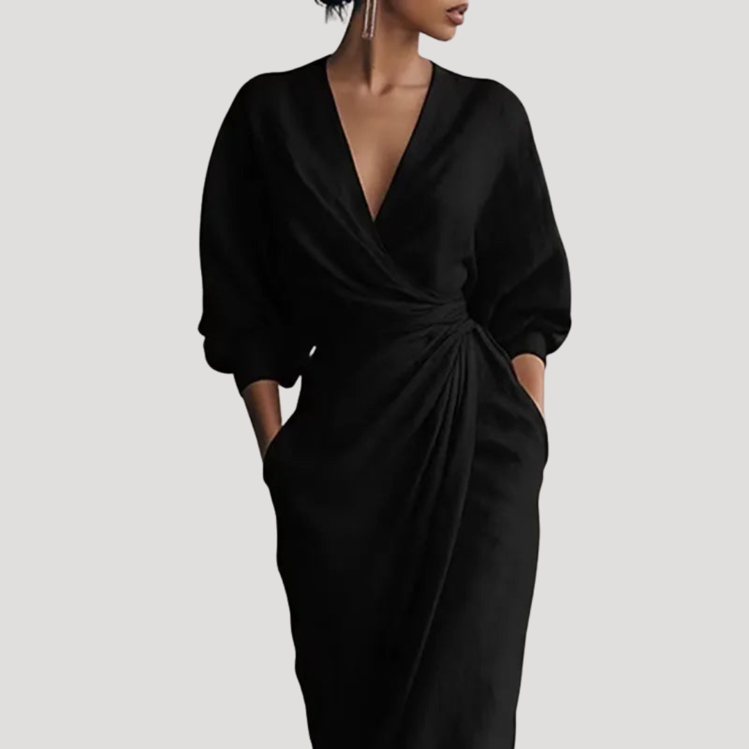 Elegant Long Draped Wrap Dress for Women