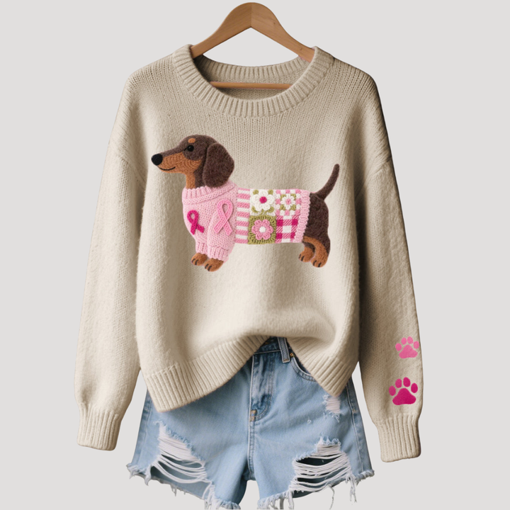Women's Knit Sweater with Dachshund Pattern