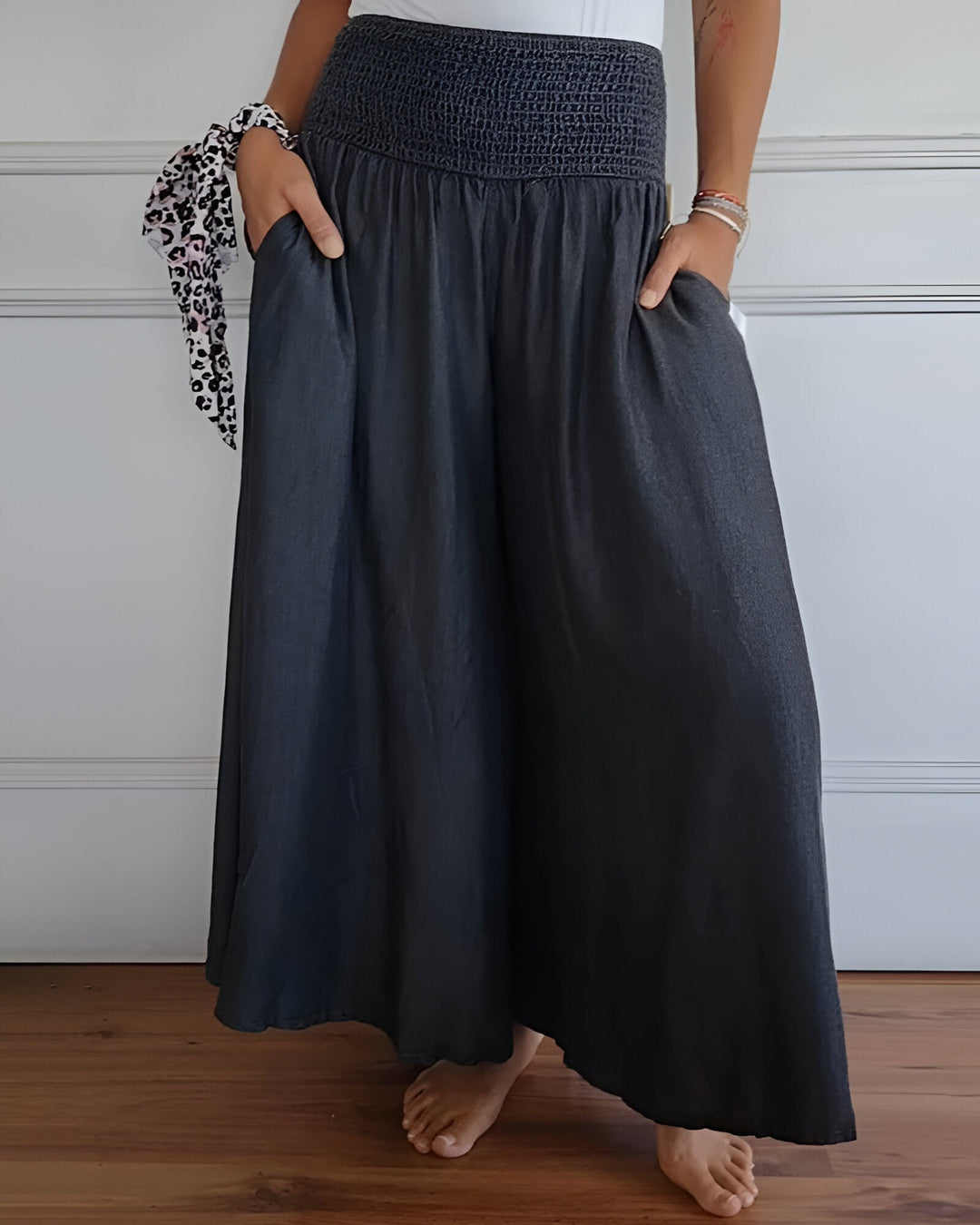 Women's Flowy Smocked Maxi Skirt with Pockets - Effortless Style