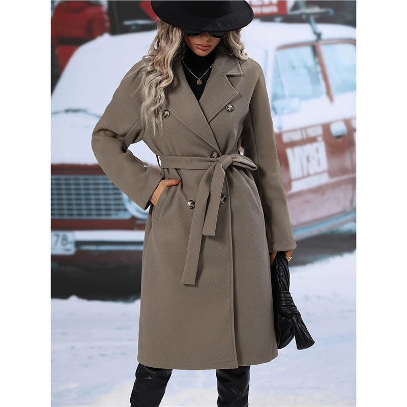 Chic Women's Trench Coat – Double-Breasted, Beige Water-Repellent, Perfect for Spring and Autumn