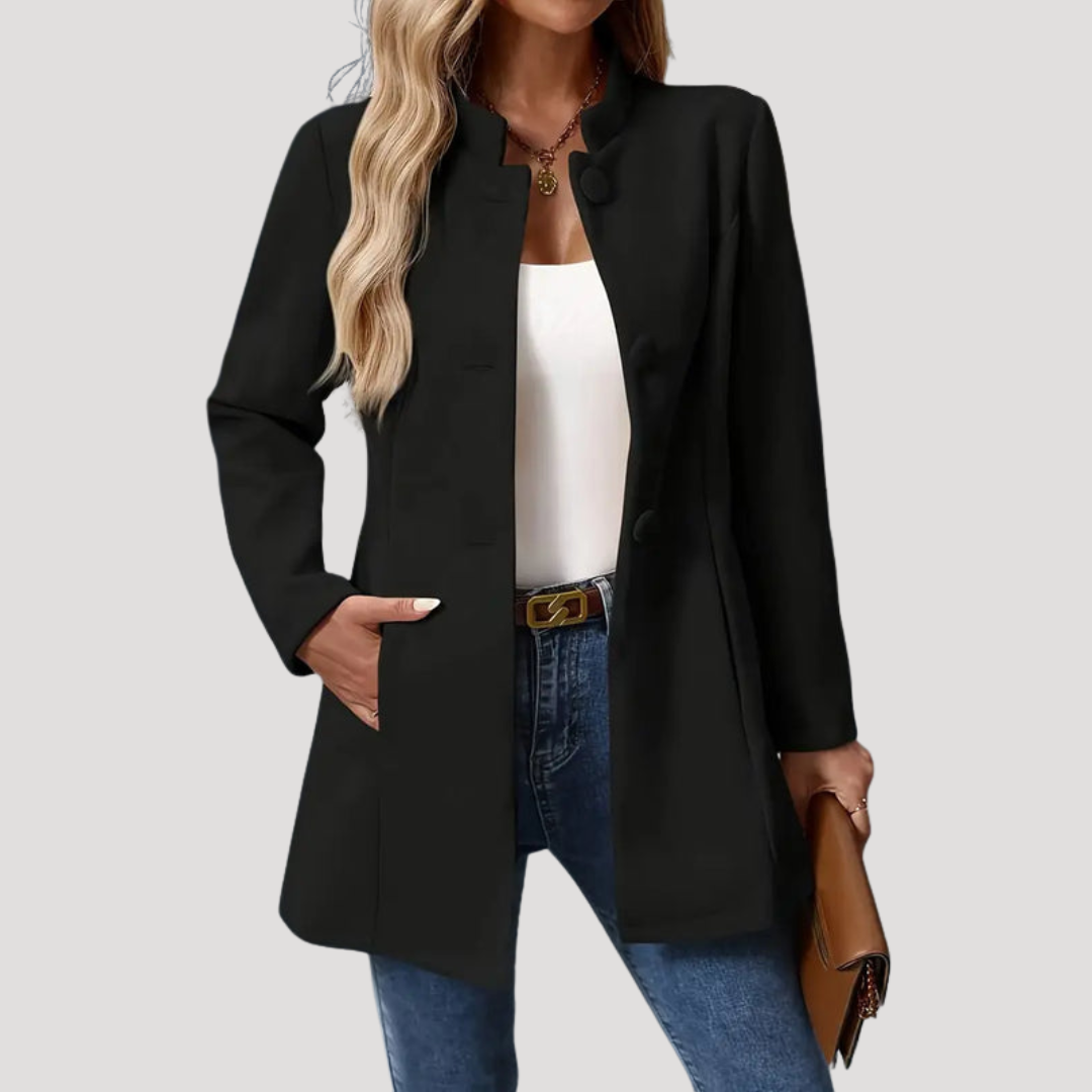 Women's Buttoned Coat with High Collar