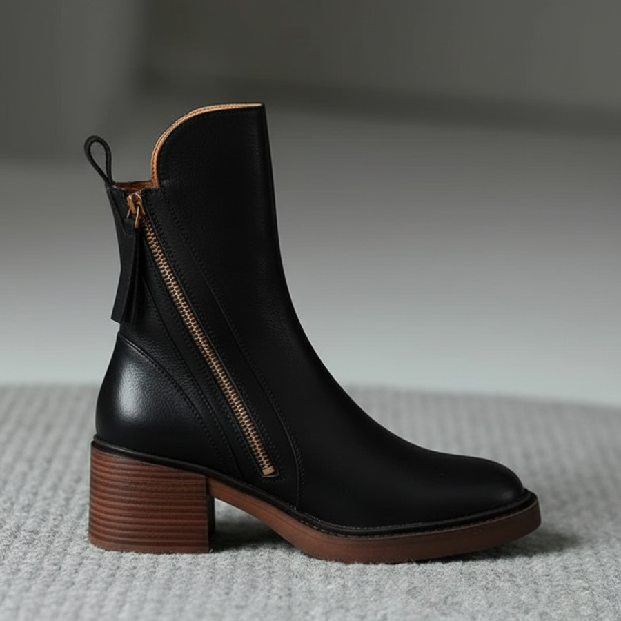 Marcel Black Leather Ankle Boots with Comfortable Heel - Elena Harper