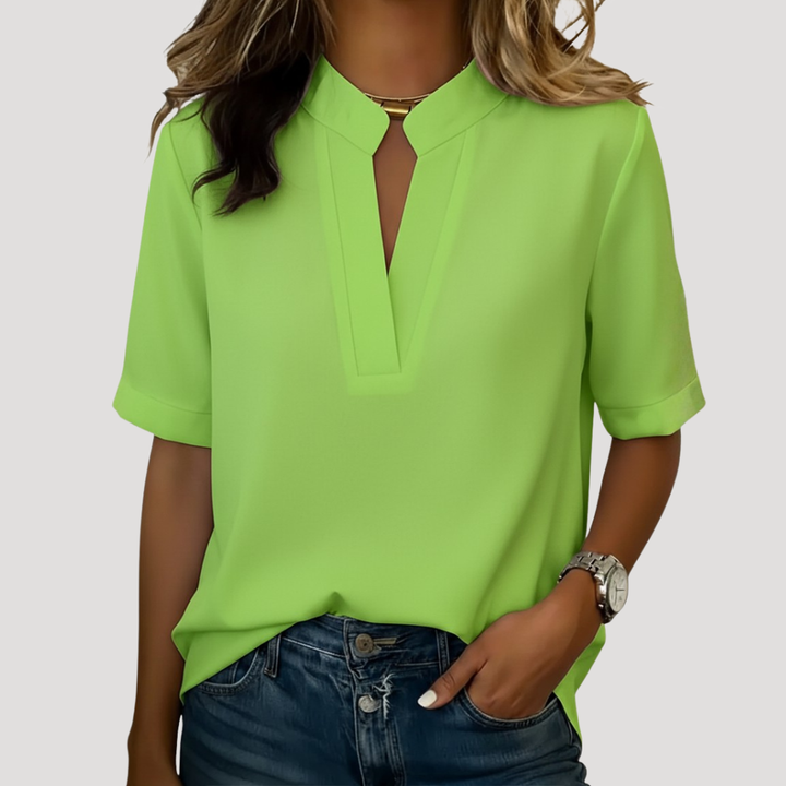 Chic Women's Blouse with V-Neck and Short Sleeves