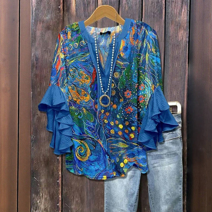 Eden VINTAGE ABSTRACT PRINT BLOUSE WITH ELEGANT DESIGN - Elena Harper