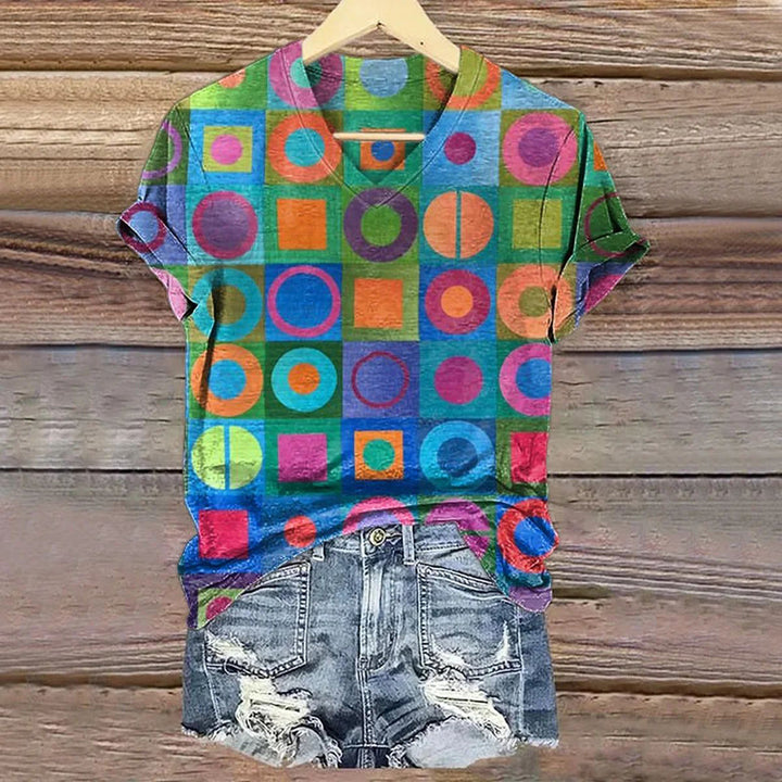 Colorful Geometric Printed T-Shirt, view 2 - Elena Harper