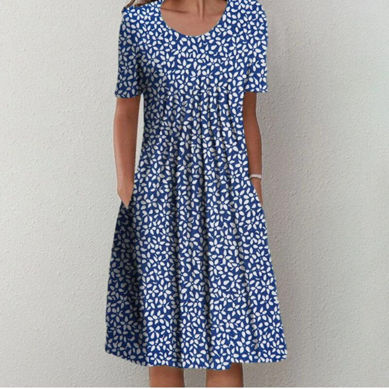 Sarah Casual Midi Dress with Pockets - Elena Harper