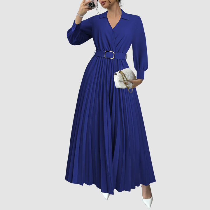 Women's Elegant Pleated V-Neck Dress