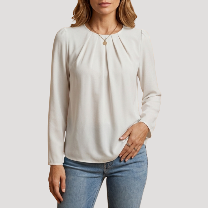 Women's Pleated Work Blouse with Long Sleeves