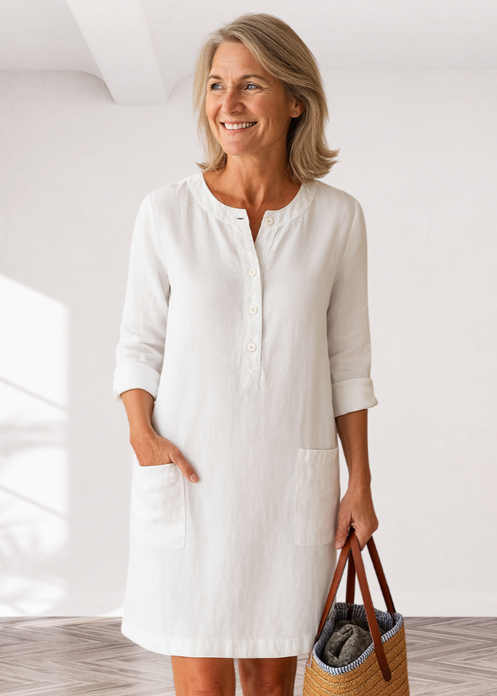Classic Casual Midi Dress for Women – Loose Fit with Pockets