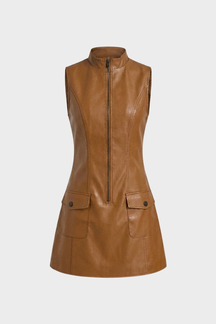 Women's Sleeveless Zip Dress Pocket Details, view 7 - Elena Harper