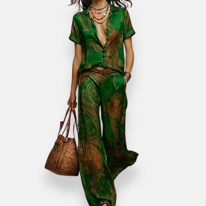 Azarie Lightweight Printed Two-Piece with Loose Pants - Elena Harper