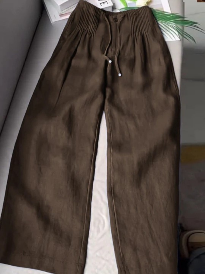 Camille Wide-leg Pants in Cotton and Linen Blend - Elena Harper
