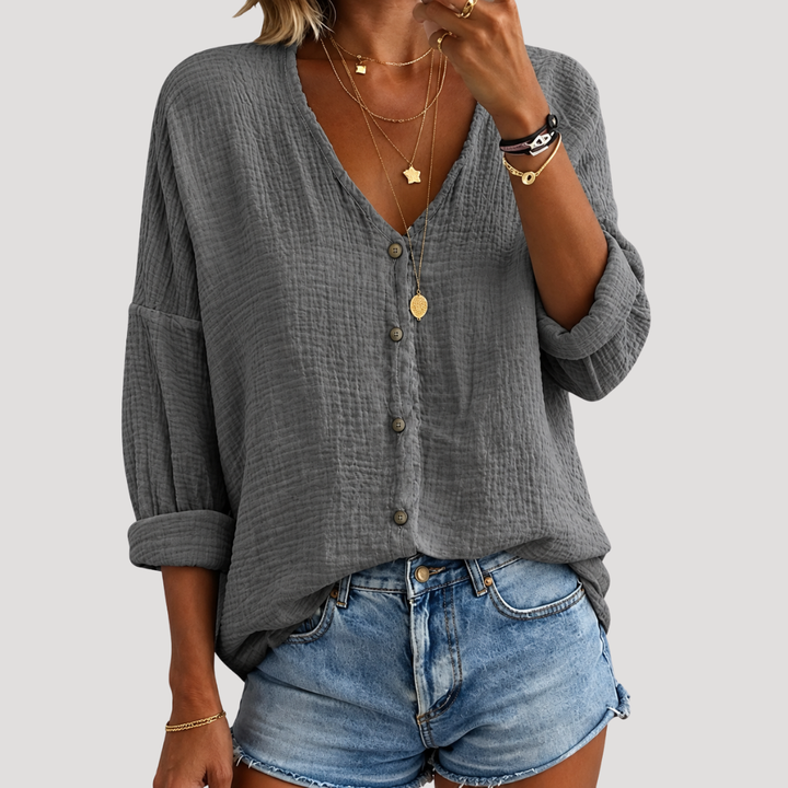 Women's Buttoned V-Neck Blouse