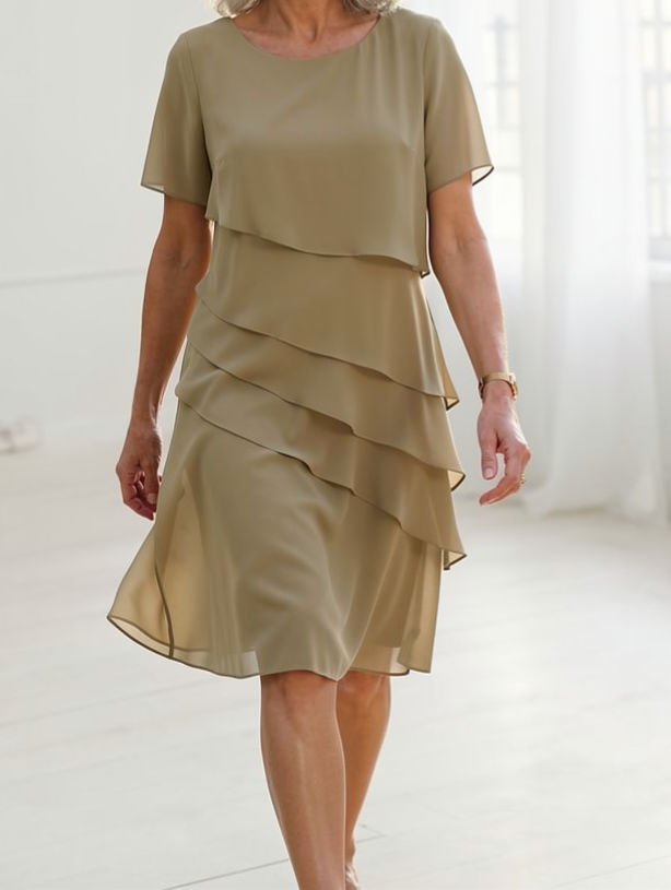 Linda Elegant Comfort Ruffle Dress - Elena Harper