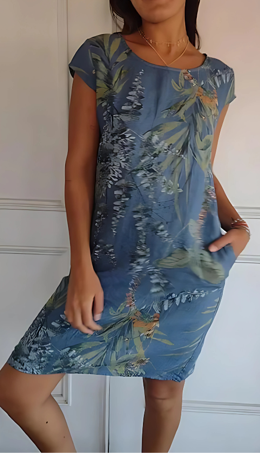 Iris Casual Loose-Fit Knee-Length Printed Dress - Elena Harper