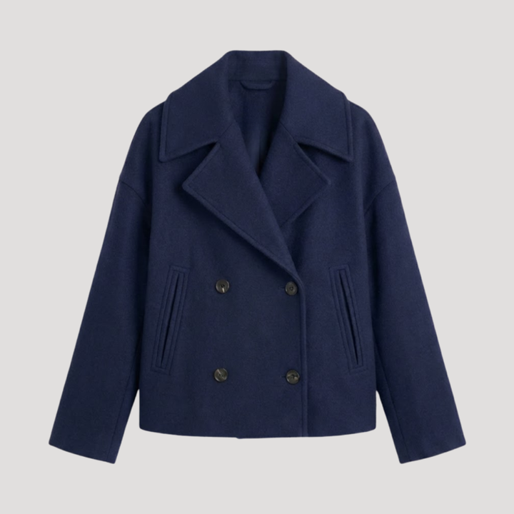 Women's Wool Double-Breasted Crossed Coat with Notched Collar