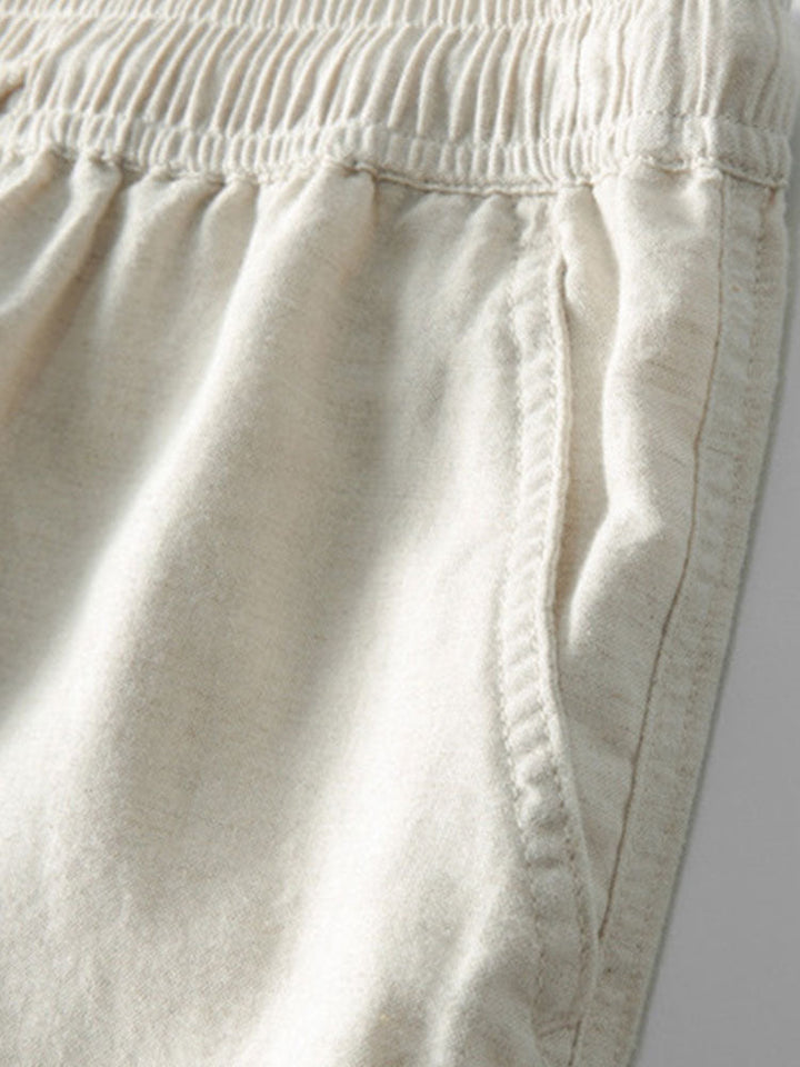 CROCHET STRIPED SHIRT WITH BUTTONS & STRAIGHT LEG LINEN PANTS