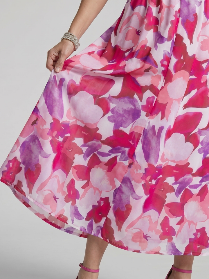 Candlia Puff Sleeve V Neck Abstract Print Midi Dress - Elena Harper
