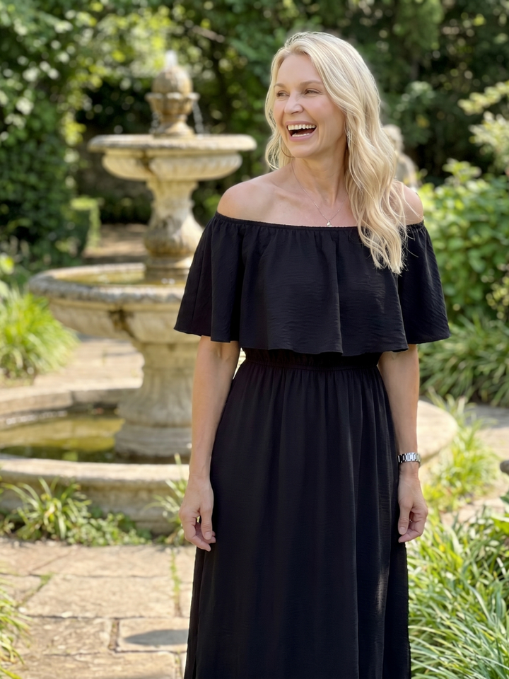 Elowira Off Shoulder Soft Floral Print Midi Dress - Elena Harper
