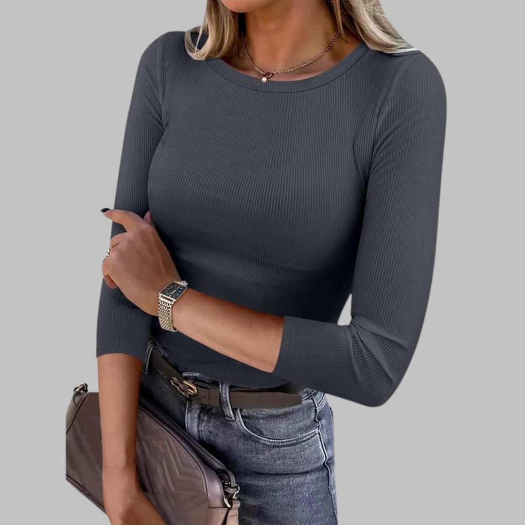 Davina Crewneck Slim Fit Top with Flattering Line for Women - Elena Harper