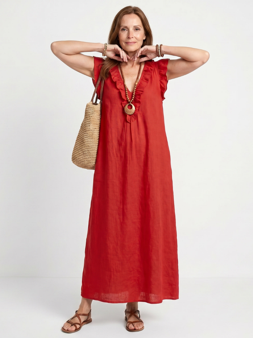 Adelaide Ruffle Trim Sleeveless Neck Midi Dress - Elena Harper