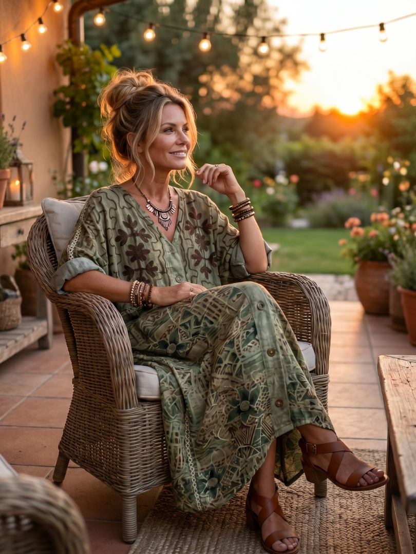 Aleta Button Front Oversized Pocket Midi Dress - Elena Harper