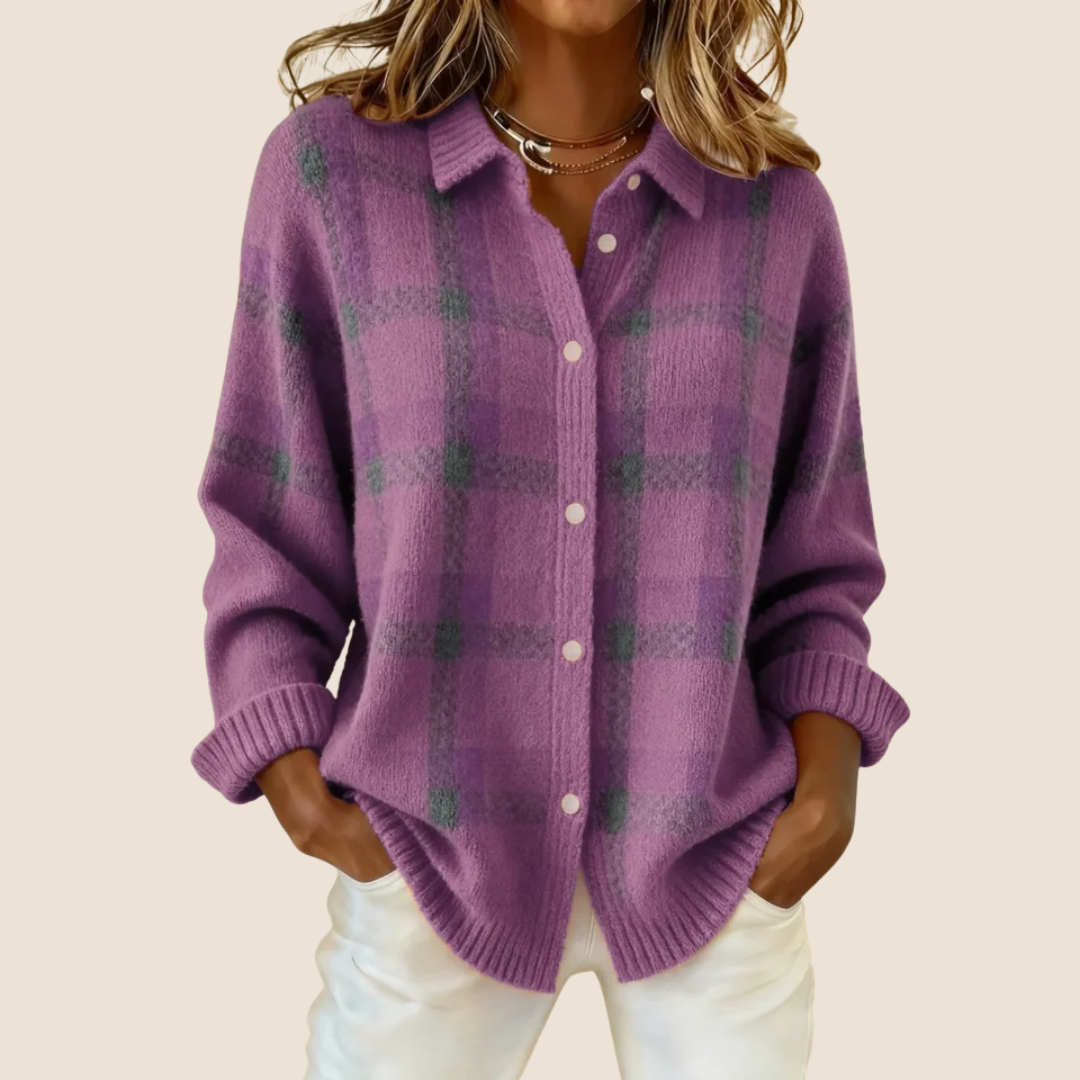 Trendy Women's Fleece Vest with Buttons and Checkered Pattern