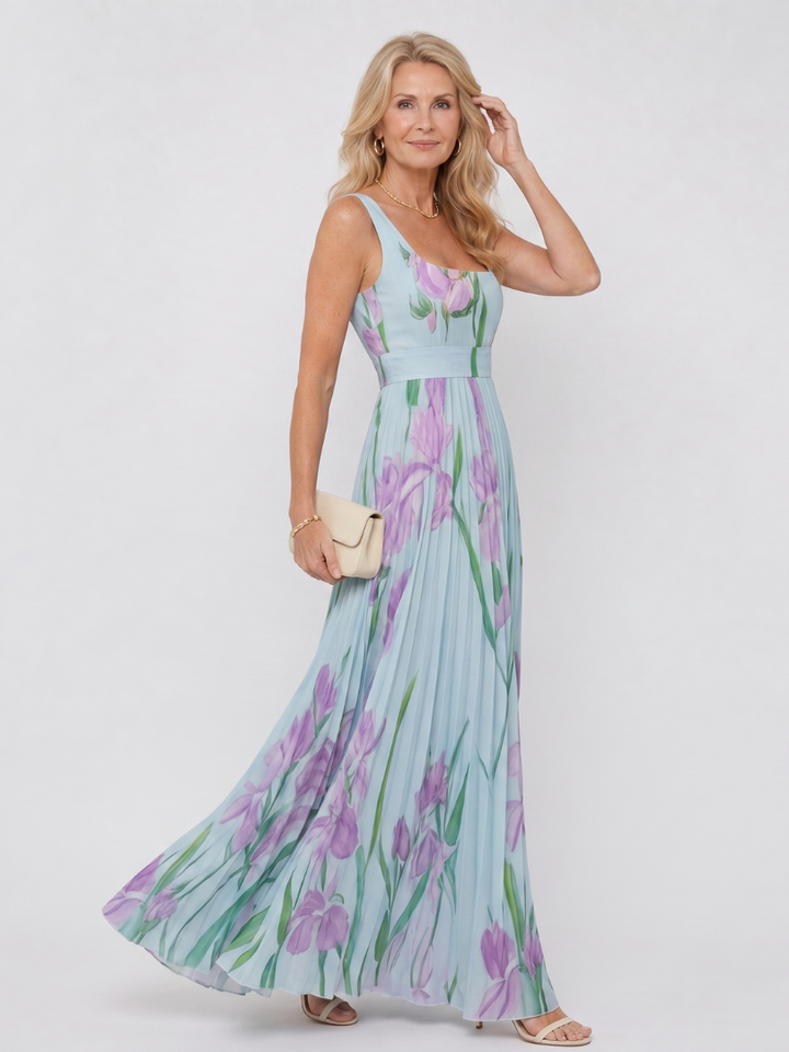 Women's Pleated Sleeveless Square Neck Midi Dress