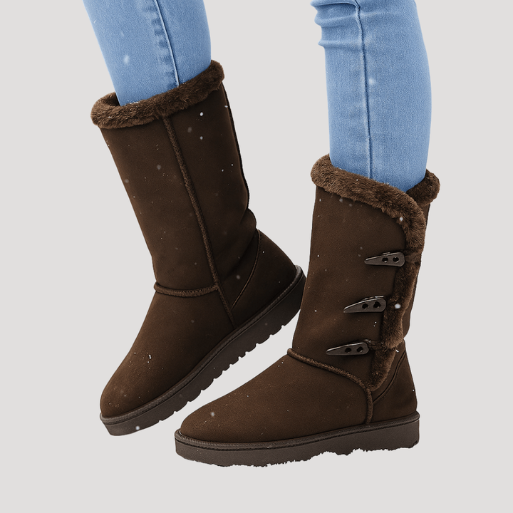Women's High Boots Lined with Side Buckles