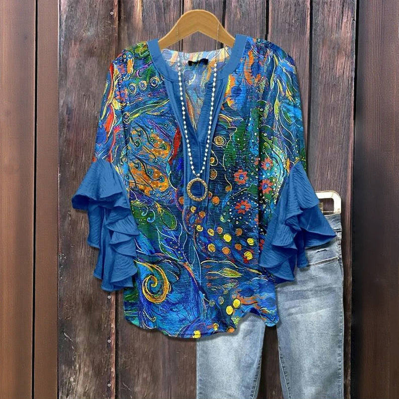 Eden VINTAGE ABSTRACT PRINT BLOUSE WITH ELEGANT DESIGN - Elena Harper