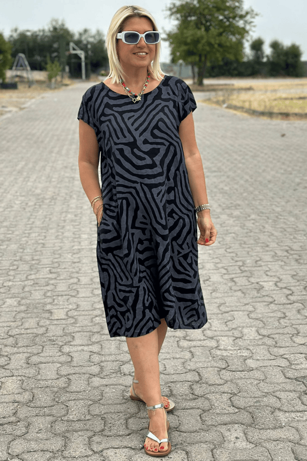 Nelia Zebra Print Dress with Round Neck - Elena Harper