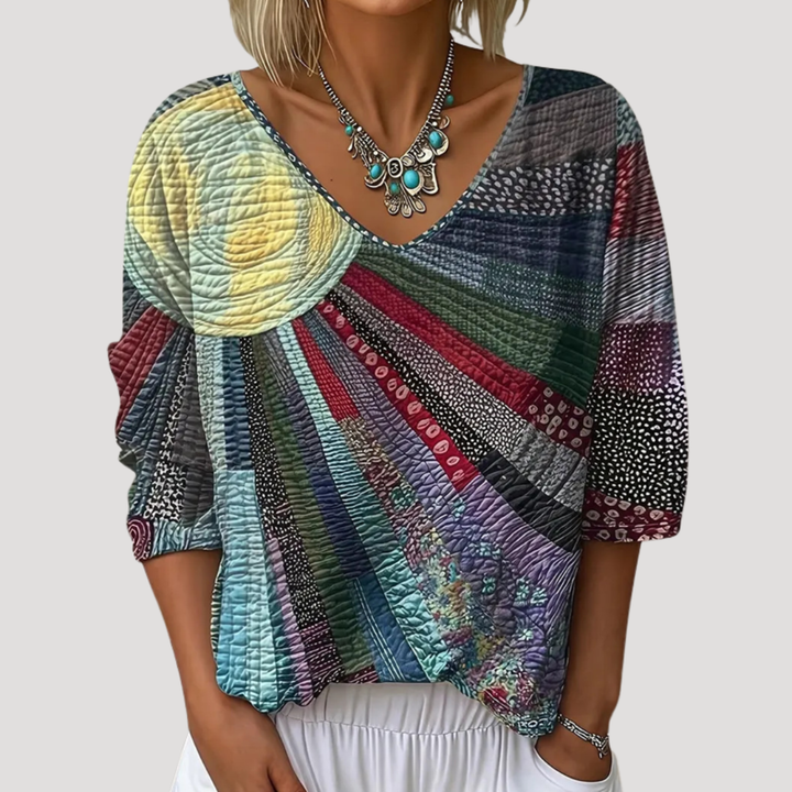Women's Vintage Printed Short Sleeve Blouse