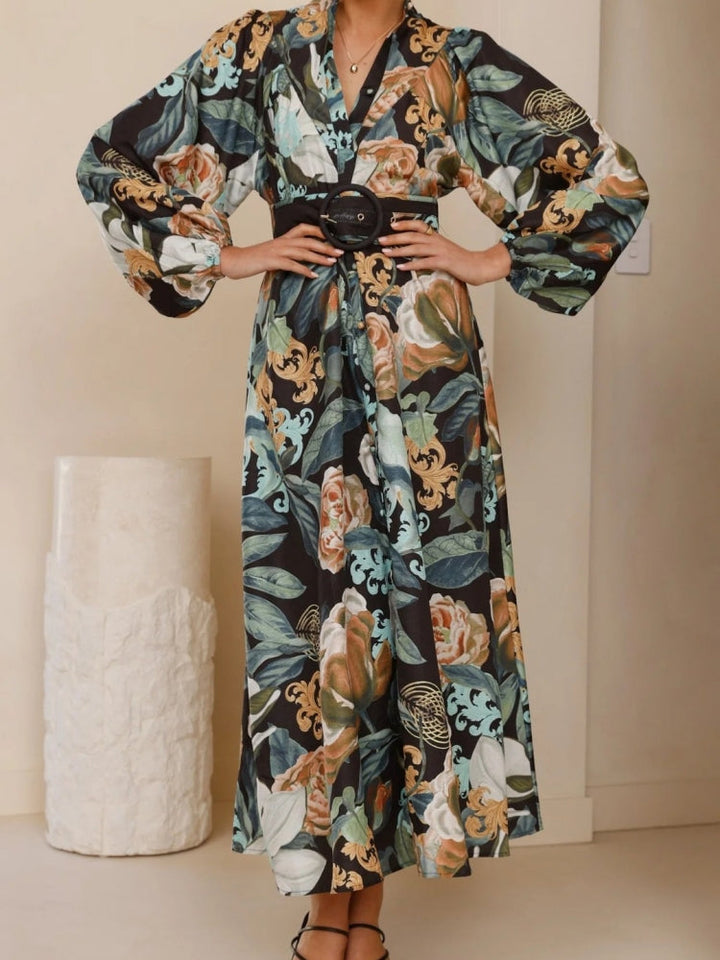 Relaxed Belted Puff Sleeve Dress