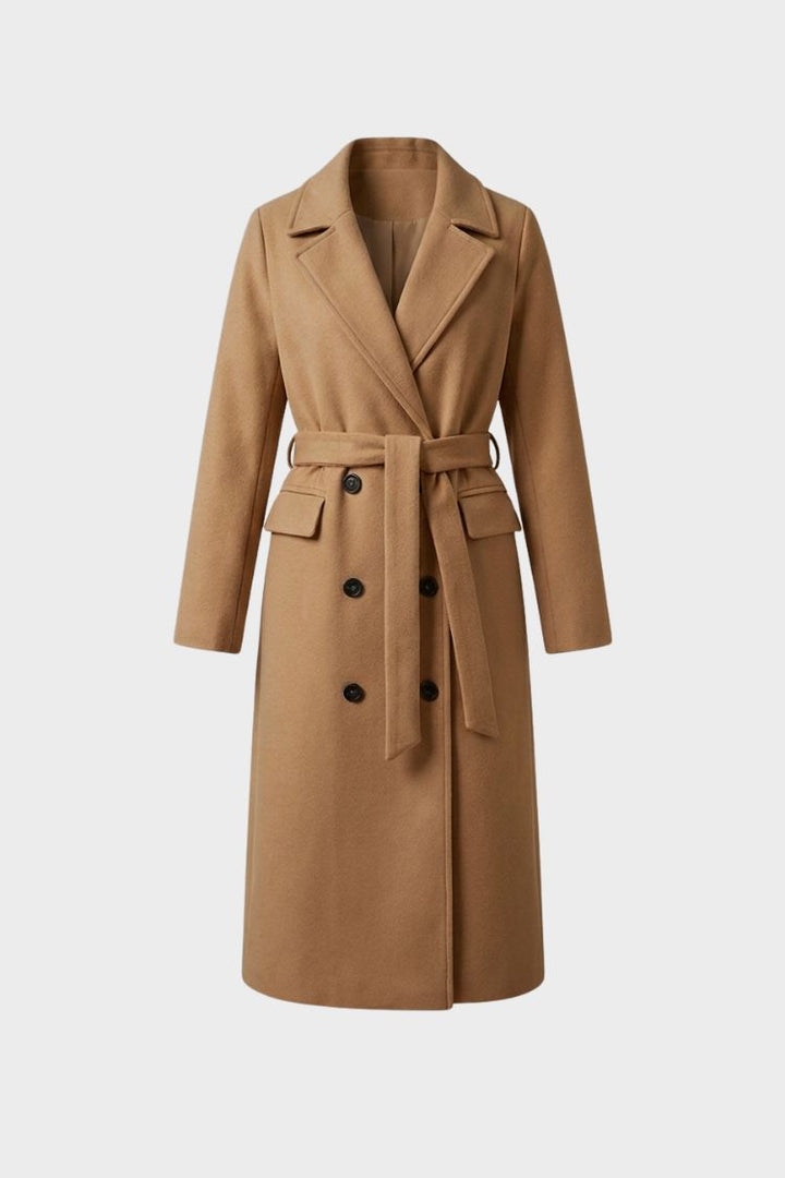 Women's Coat with Belt and Notched Collar