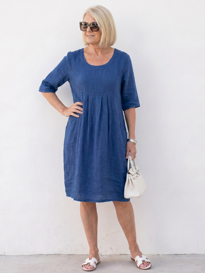 Eska Gathered Front Half Sleeve Knee Length Dress - Elena Harper