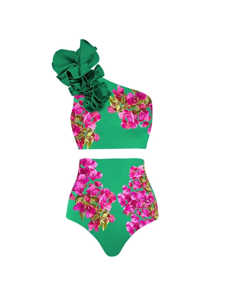 One-Shoulder Printed High-Waist Bikini Set, view 4 - Elena Harper